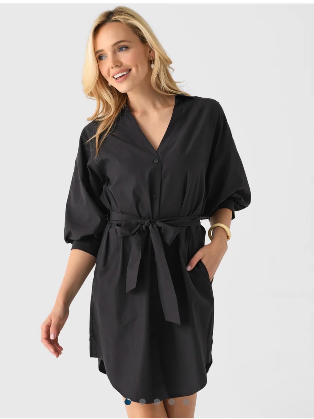 Brochu Walker Black Button-Front Tie-Waist Mini Dress